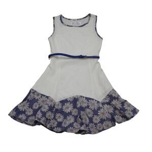 Lette USA Dress Girls L White Floral Sleeveless Round Neck Belted Outwear